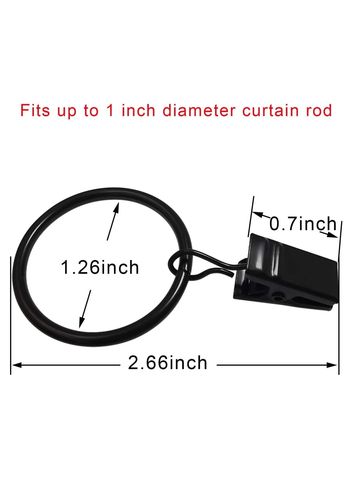 مجموعة من 40 حلقة ستائر مع مشابك، مشابك ستائر مع حلقات، حلقات ستائر بقطر داخلي 1.26 بوصة، تناسب  ستارة يصل طوله إلى 1 بوصة، أسود-2