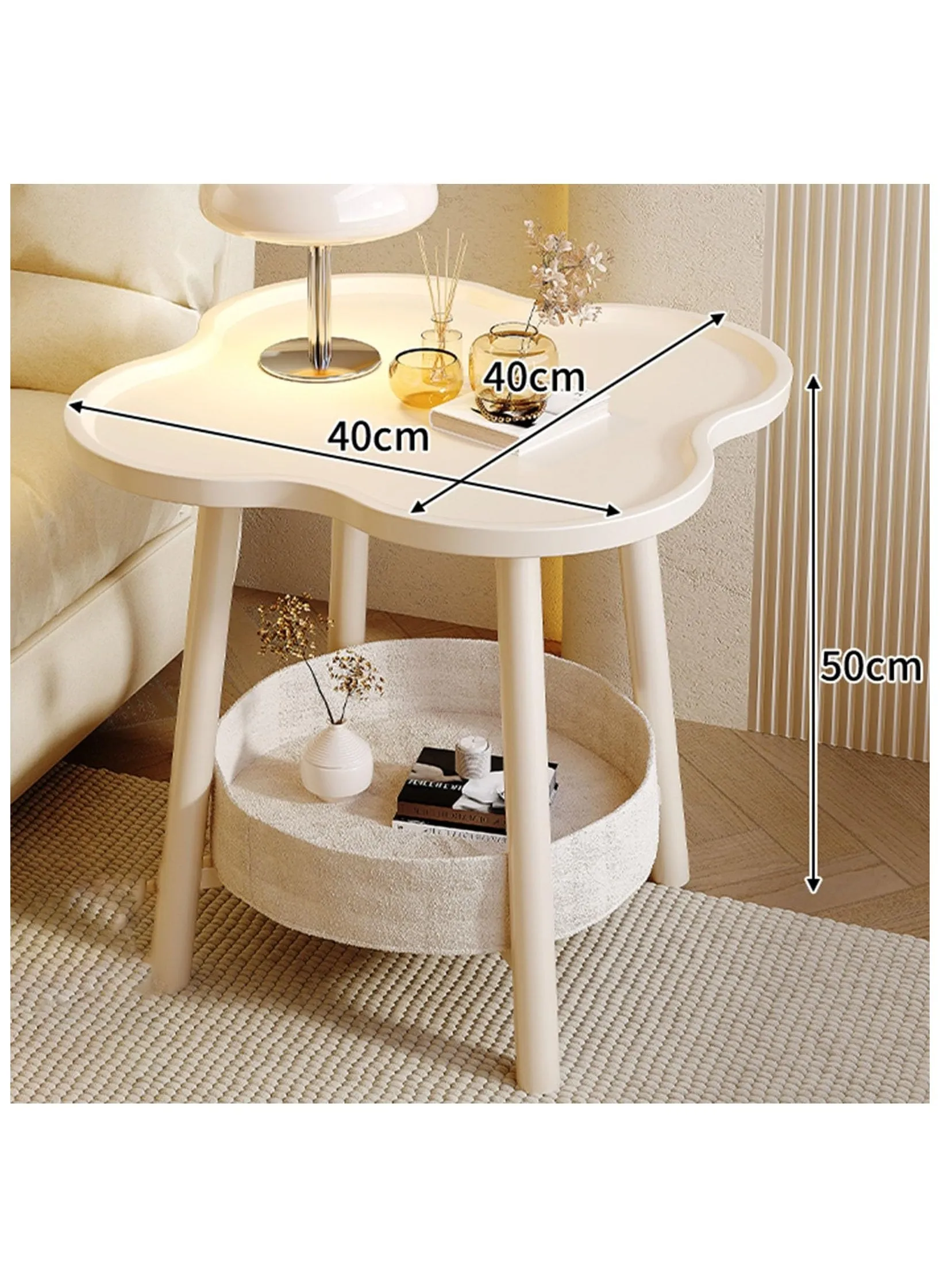 طاولة جانبية مقاس 40 × 50 سم لغرفة المعيشة، طاولة نهاية القهوة الفاخرة لغرفة المعيشة على الطراز الشمالي، طاولة نهائية مع مساحة تخزين مزدوجة الطبقات، مقاومة للماء والخدش، تحمل قوي-2