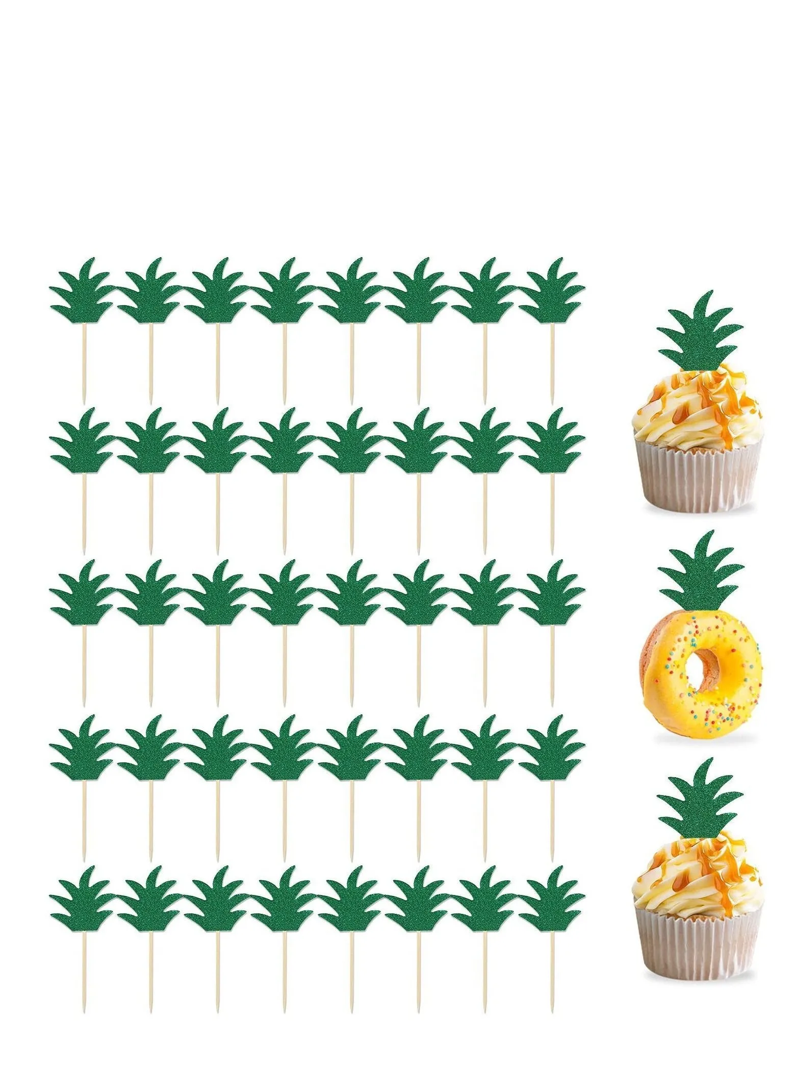 48PCS Pineapple Cupcake Donut Cake Toppers, Cute Picks for Summer Tropical Hawaiian Party Decorations Beach Birthday Favors Supplies-1