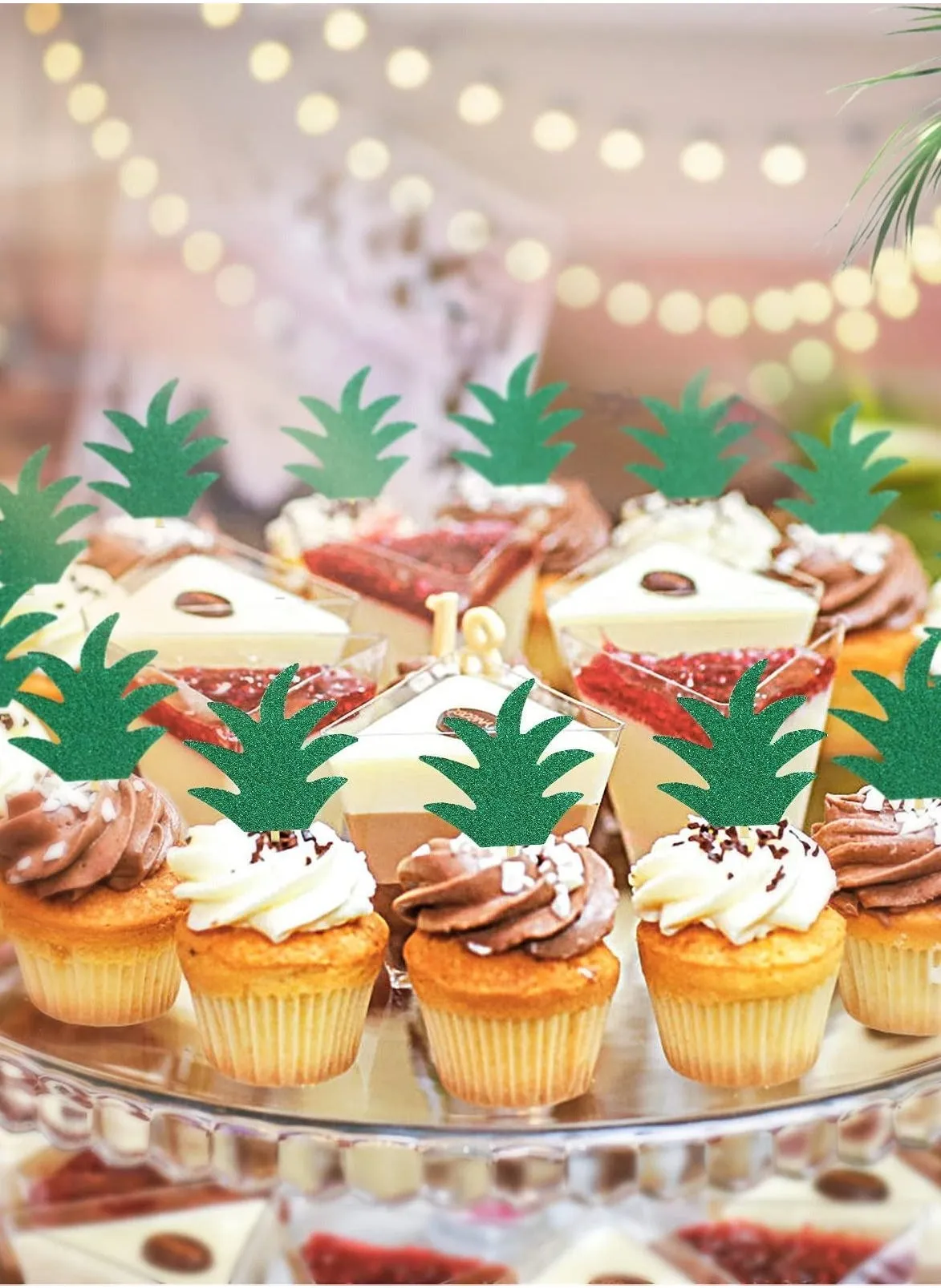 48PCS Pineapple Cupcake Donut Cake Toppers, Cute Picks for Summer Tropical Hawaiian Party Decorations Beach Birthday Favors Supplies-2