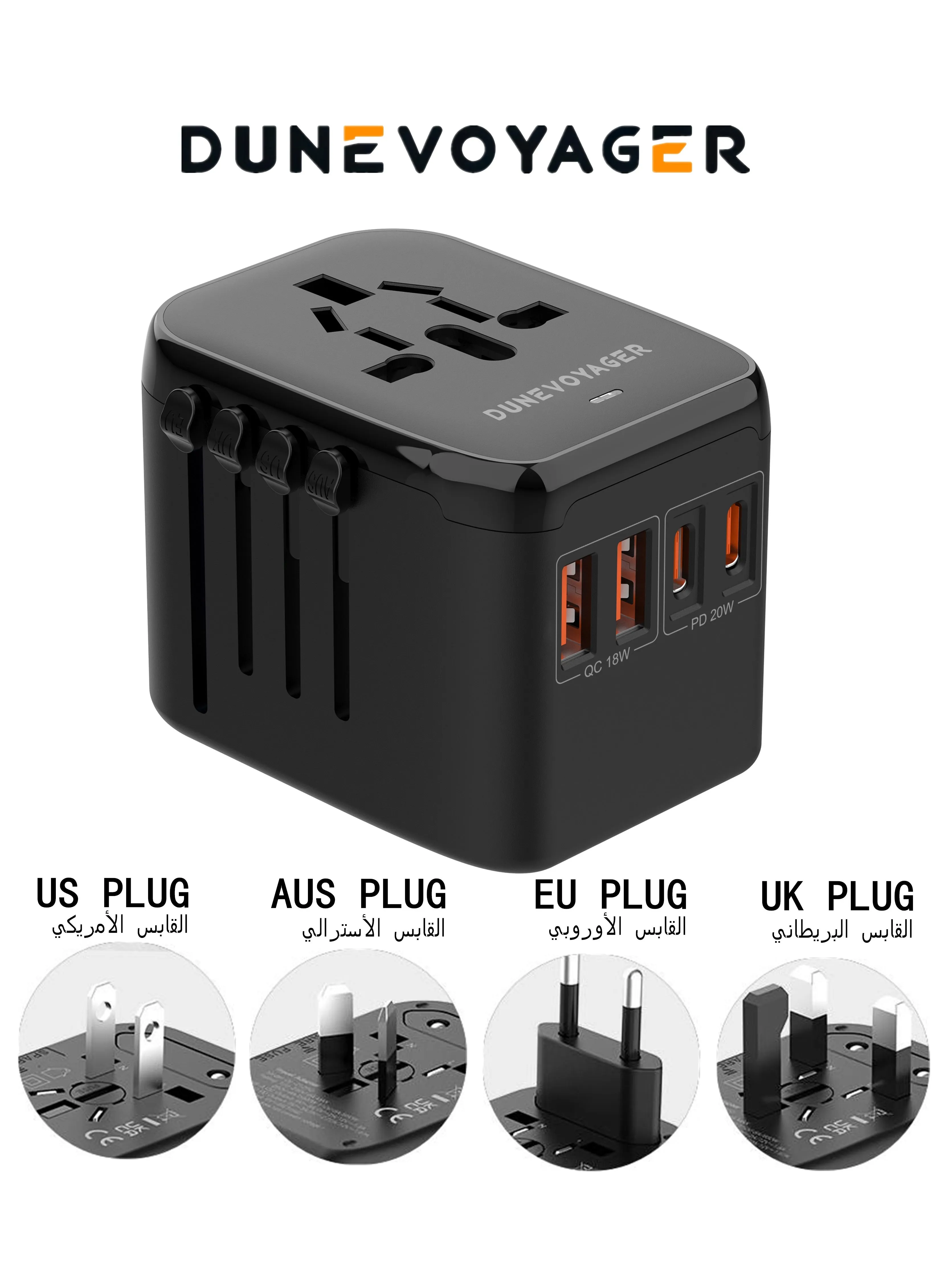 5-in-1 Universal International Travel Power Adapter with 3.5A Dual USB-A and Dual USB-C Wall Charger, Worldwide Compatibility - High Power Adaptation, Safety Protection, Compact Portable Design-1