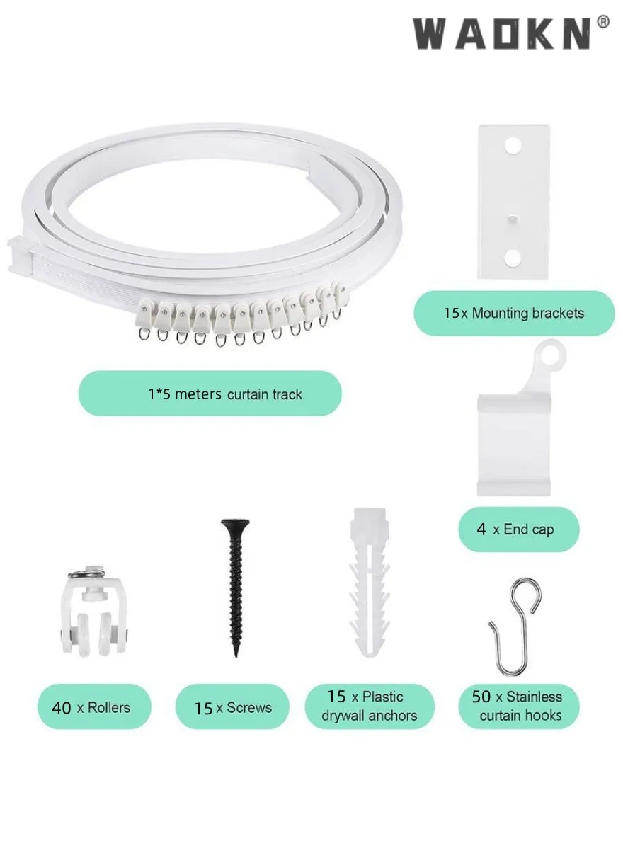 سبائك البلاستيك بطول 5 أمتار مجموعة المسار المنحني السقف القابل للانحناء مجموعة الستار المسار الصامت مرنة سقف الستار جبل لينة النوافذ المسار المنحني للستار مع نظام ستارة المسار-2