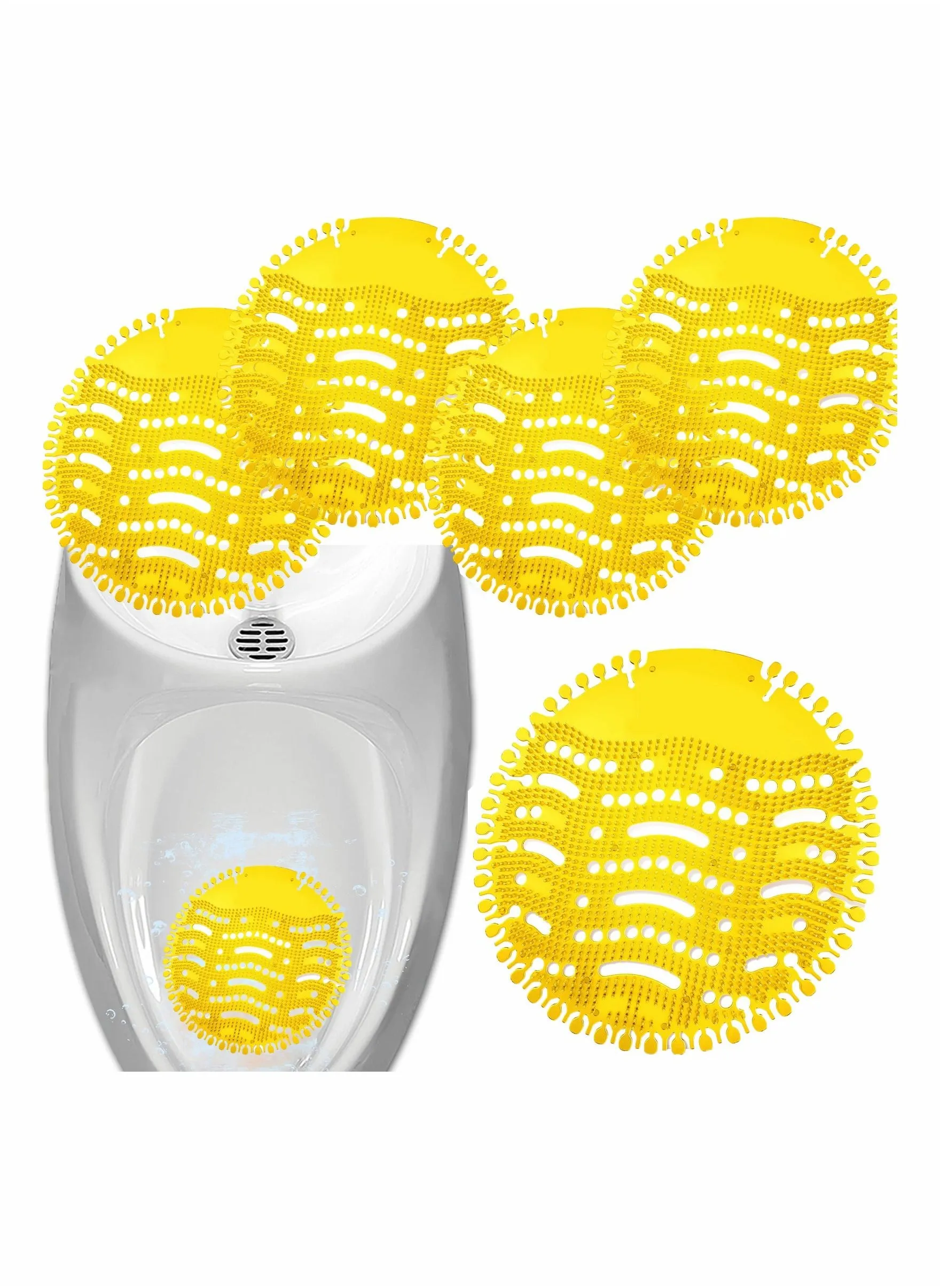 5 Pack Scented Urinal Screens Deodorizer with Anti Splash Bristles KASTWAVE Men Bathroom Deodorizer Waterless Toilet Anti Splash Urinal for Public Restrooms and Fits Most Brand Urinals Yellow-1