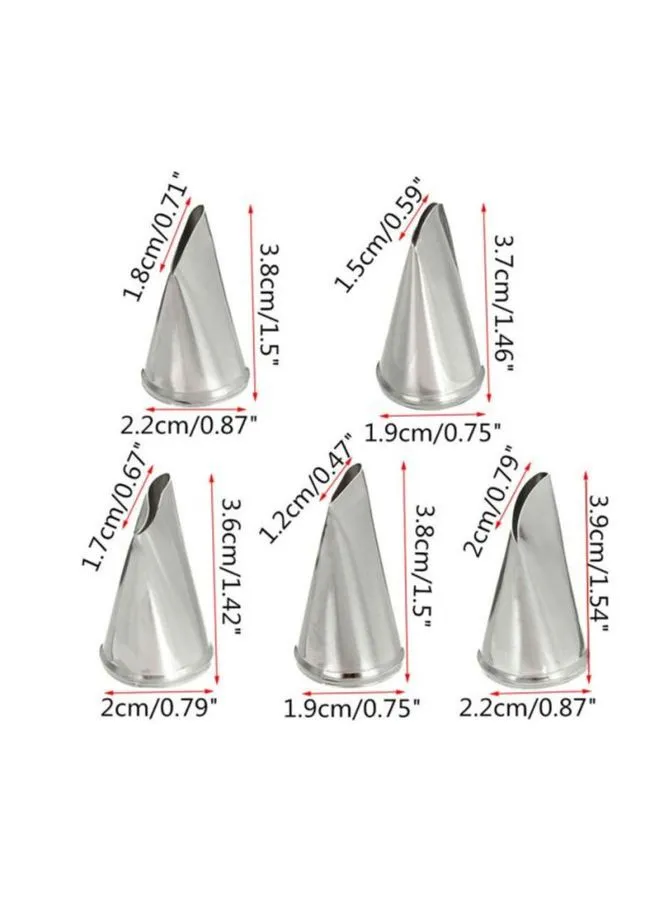 مجموعة فوهات تزيين بنمط الزهور مصنوعة من الستانلس ستيل مكونة من 5 قطع فضي Nozzle 1 (1.8x3.8x2.2), Nozzle 2 (1.5x3.7x1.9), Nozzle 3 (1.7x3.6x2), Nozzle 4 (1.2x3.8x1.9), Nozzle 5 (2x3.9x2.2)سم-2