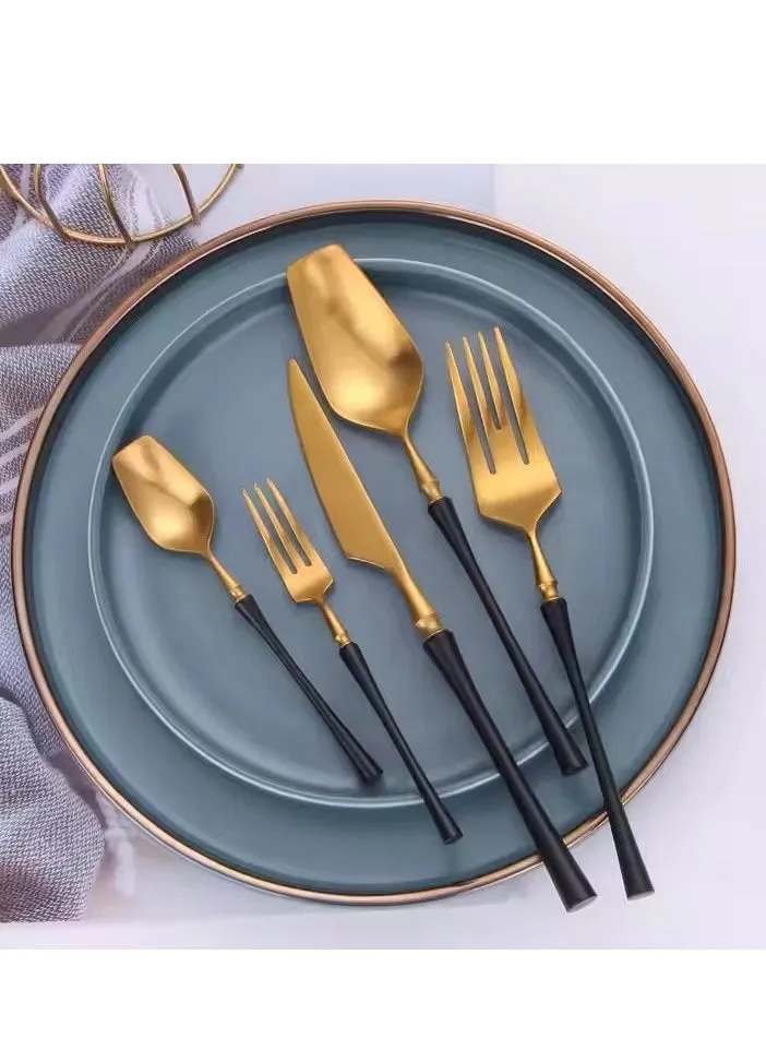 5 pieces of Flatware Set, stainless steel knife, fork, spoon cover, kitchen utensils including long fork spoon and knife, mirror polished, suitable for family hotels and restaurants, gold-1