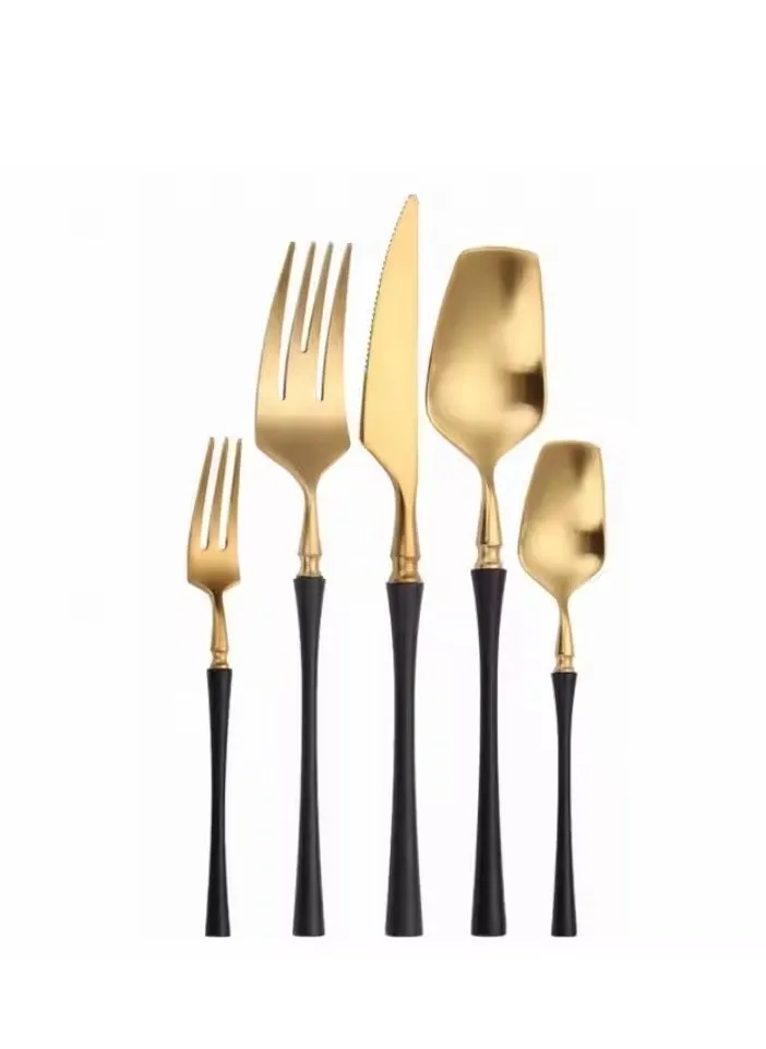 5 pieces of Flatware Set, stainless steel knife, fork, spoon cover, kitchen utensils including long fork spoon and knife, mirror polished, suitable for family hotels and restaurants, gold-2