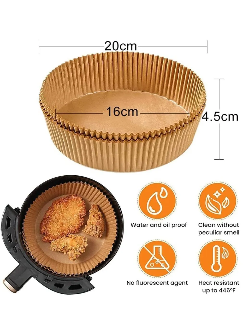 50 قطعة من بطانات ورق البرشمان غير اللاصقة للاستعمال مرة واحدة ، وخبز مستدير بدرجة الطعام للمقلاة الهوائية ، 16 سم / 6.3 بوصة بني-2