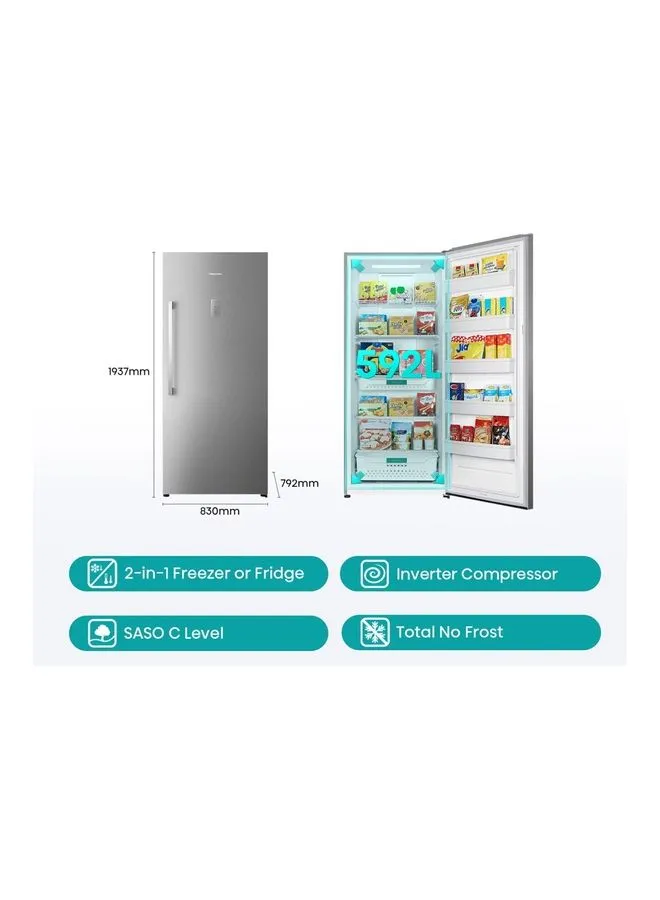 592 Lt 20.9 CuFt Upright Freezer, Total Nofrost, Energy Saving Noiseless Invertor Technology, Premium Silver, Adjustable Shelves, Led Light, maximum Capacity 592 L 220 W FV76W2NL Silver-2