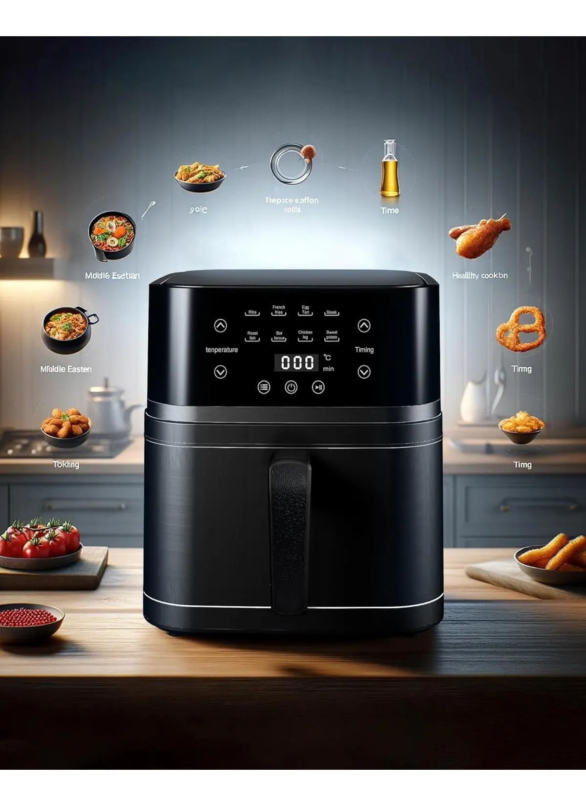 6.5L 1200W Air Fryer With Multi-Function Cooking Black-2