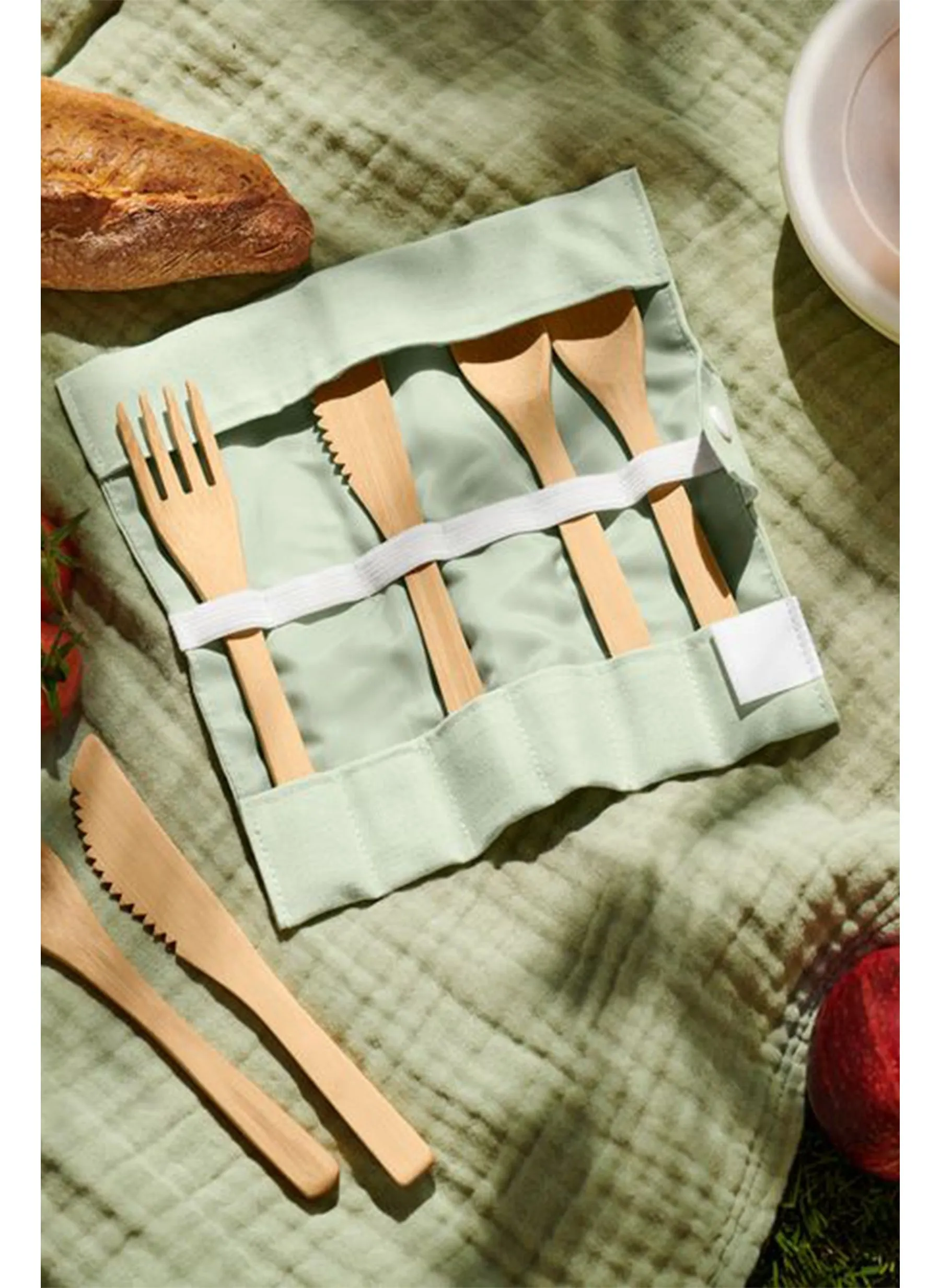 6 Pieces Picnic Cutlery Set, Tan-1