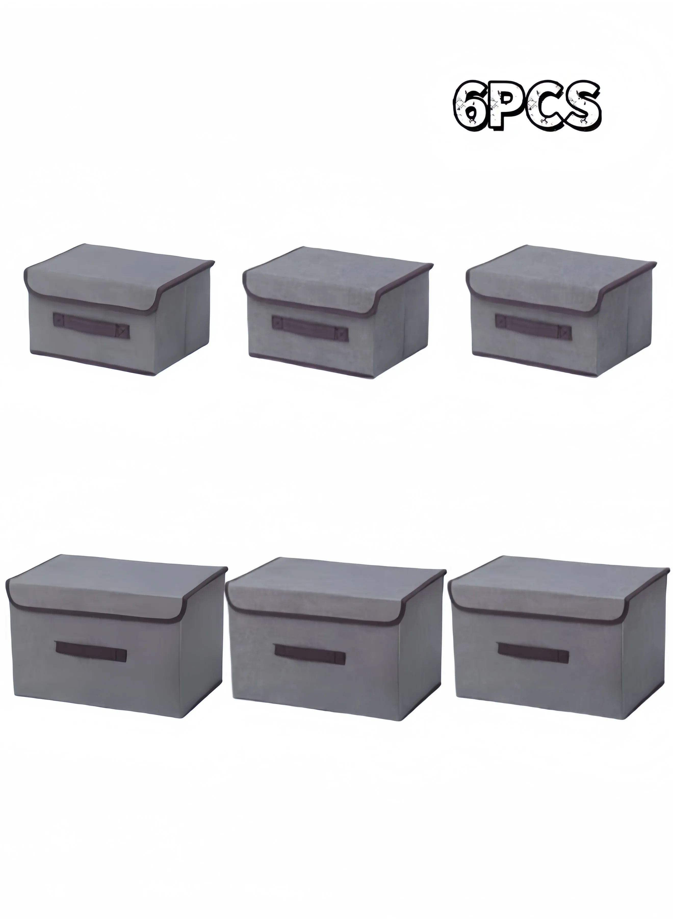 6PCS Imitation Linen Storage Box Foldable Storage Box, Non-Woven Fabric, Flip Storage Box, With Handles, Clothing, Toys, Home Wardrobe Storage and Organizing Box(Grey-24*36*23CM*3PCS+16*25*19CM*3PCS)-2