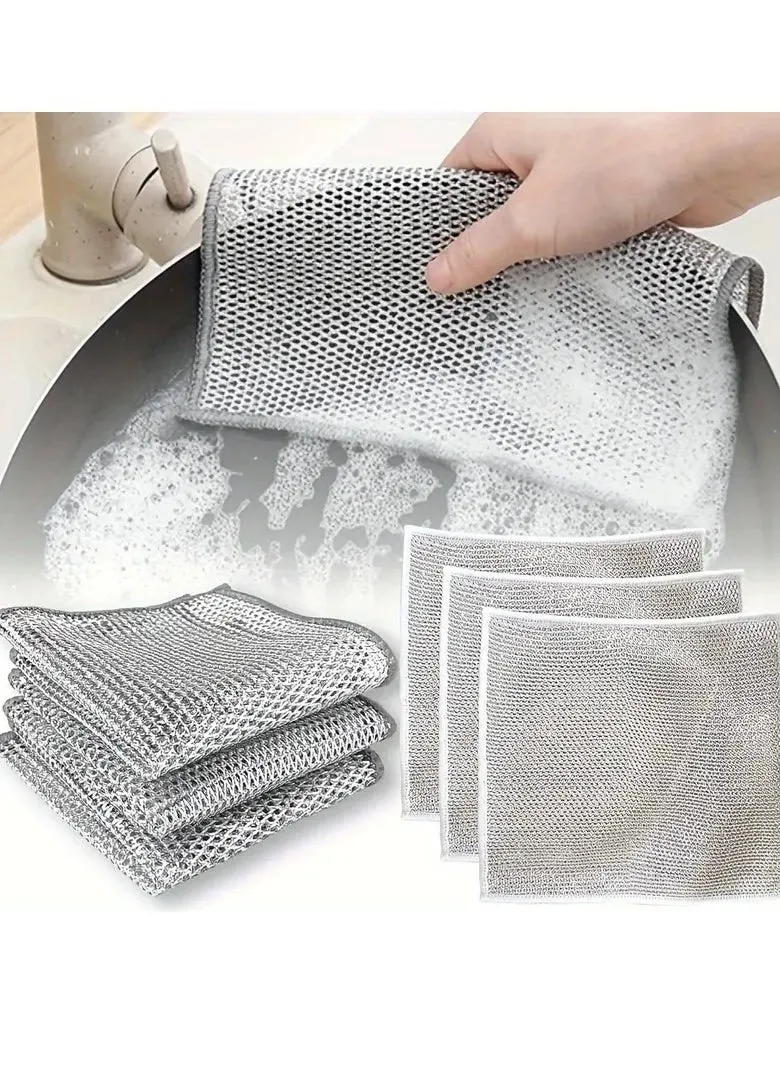 6pcs Non-Scratch Wire Dishcloth, Multipurpose Wire Dishwashing Rags for Wet and Dry, Easy Rinsing, Reusable, Wire Cleaning Cloth Wire Dish Towels for Kitchen, Sinks, Pots, Pans-1