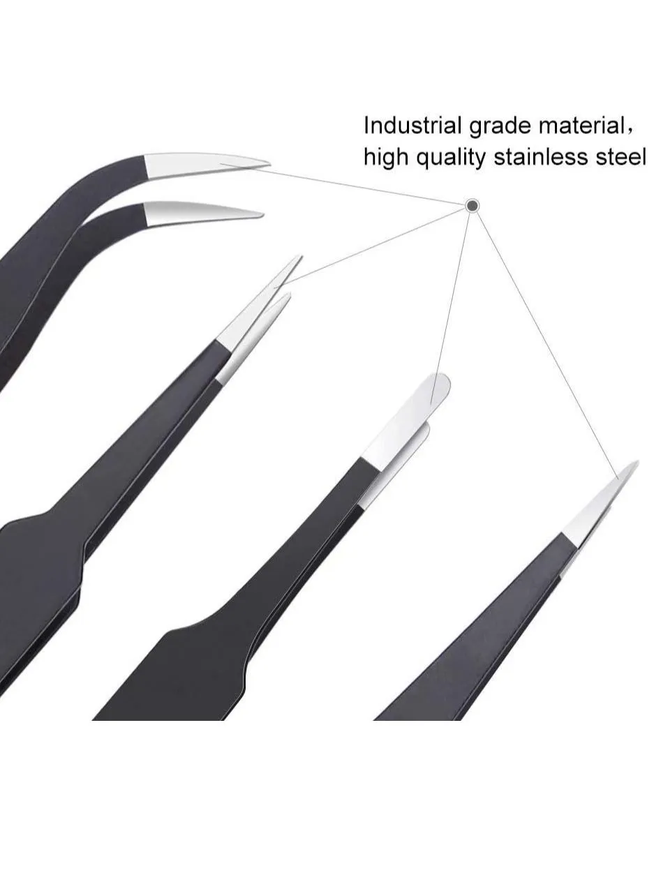 6PCS Precision Tweezers Set, Upgraded Anti-Static Stainless Steel Curved of Tweezers, for Electronics, Laboratory Work, Jewelry-Making, Craft, Soldering-2