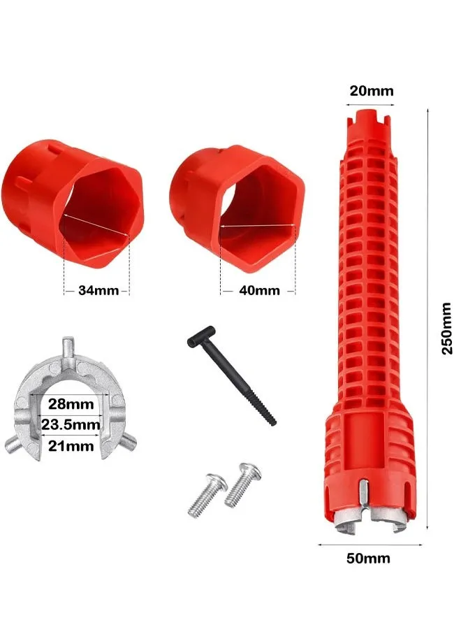 أداة تركيب الحنفية والمغسلة 8 في 1 أدوات تركيب الحنفية والمغسلة أداة سباكة متعددة الوظائف أداة سباكة أداة تركيب مغسلة الحوض أداة تركيب أنابيب مستخرج أنابيب للسباكة حوض المرحاض مطبخ الحمام (أحمر)-2