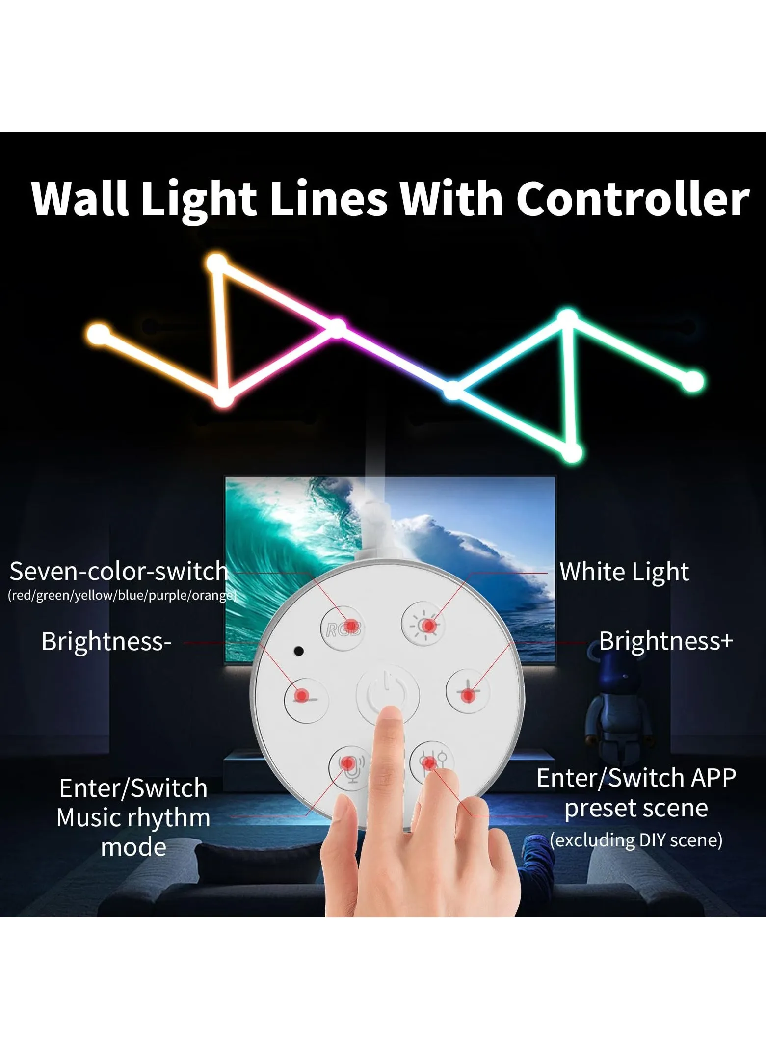 9 أسلاك إضاءة LED ذكية واي فاي LED جدار ضوء سلك 16M+ ألوان LED قابلة للتعتيم لمزامنة الموسيقى وغرفة الألعاب وغرفة النوم-2