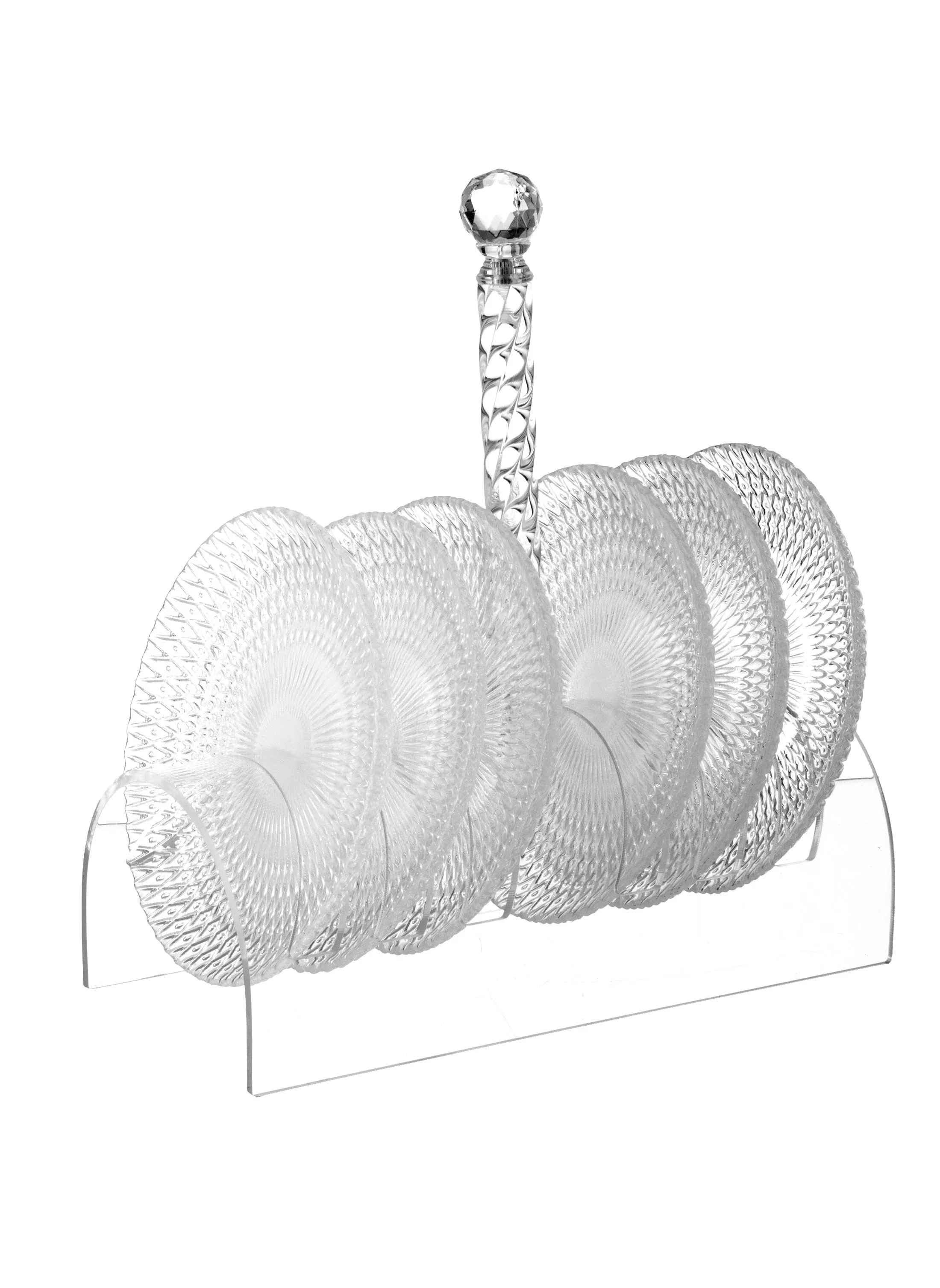 طقم صحون حلا زجاج مع استاند أكريلك عدد 6 حبات مقاس الصحن 15 سم-1