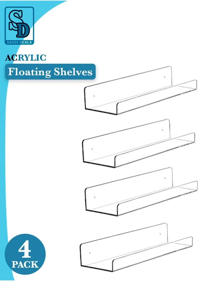 أرفف حائط عائمة من الأكريليك، رف تخزين بدون حفر لحفظ الكتب وعرض إطارات الصور في غرفة النوم وغرفة المعيشة والحمام والمطبخ | حزمة من 4-2
