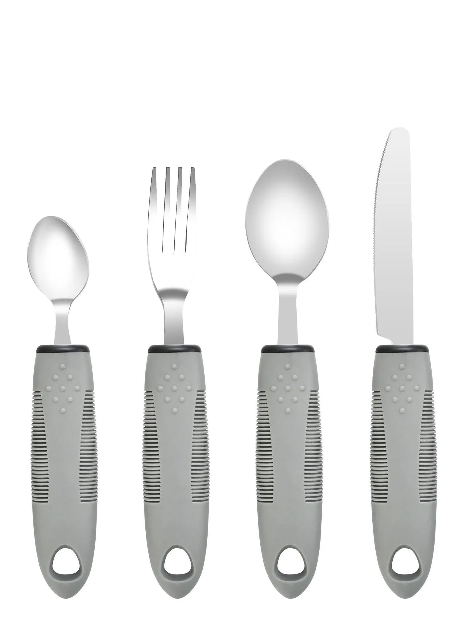 Adaptive Utensils Set, 4 Piece Wide Weighted Non-Slip Handles Disability Aids for Kids Elderly Disabled Arthritis Parkinson's Disease Tremors &Weakened Grasp (Stainless Steel Knife+ Fork+ Spoons)-1