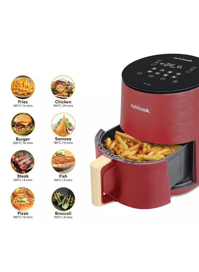 Air Fryer Mini, Digital Display, Tempered Glass Control Panel, 8 Preset Programs with built-in Preheat function, 3 L 1500 W AF103R Red-2