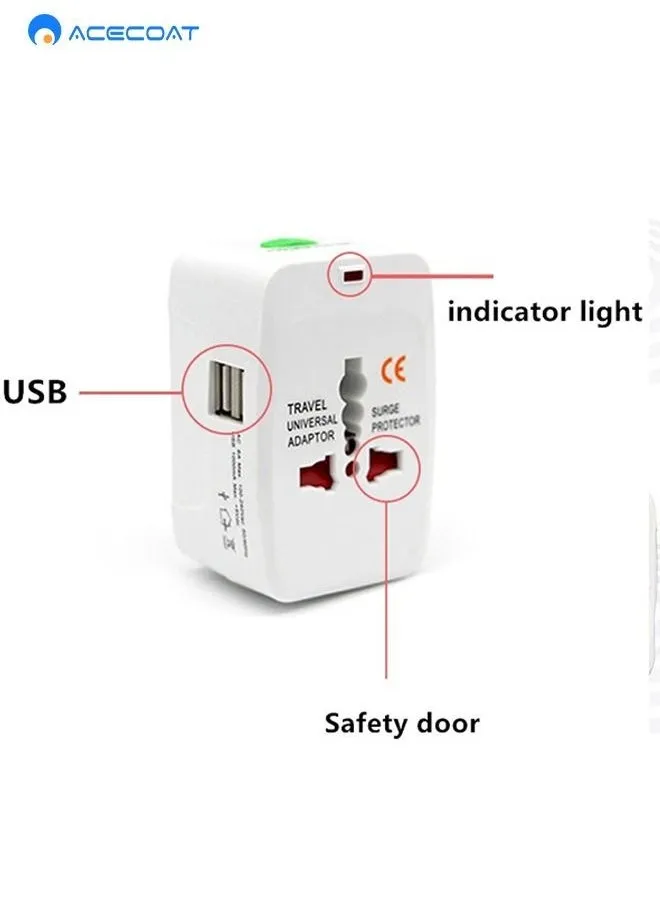 محول سفر قابل للفصل ومتعدد الوظائف، يحتوي على منفذي USB، يناسب أكثر من 150 دولة، بما في ذلك الاتحاد الأوروبي، المملكة المتحدة، الولايات المتحدة، وأستراليا.-2