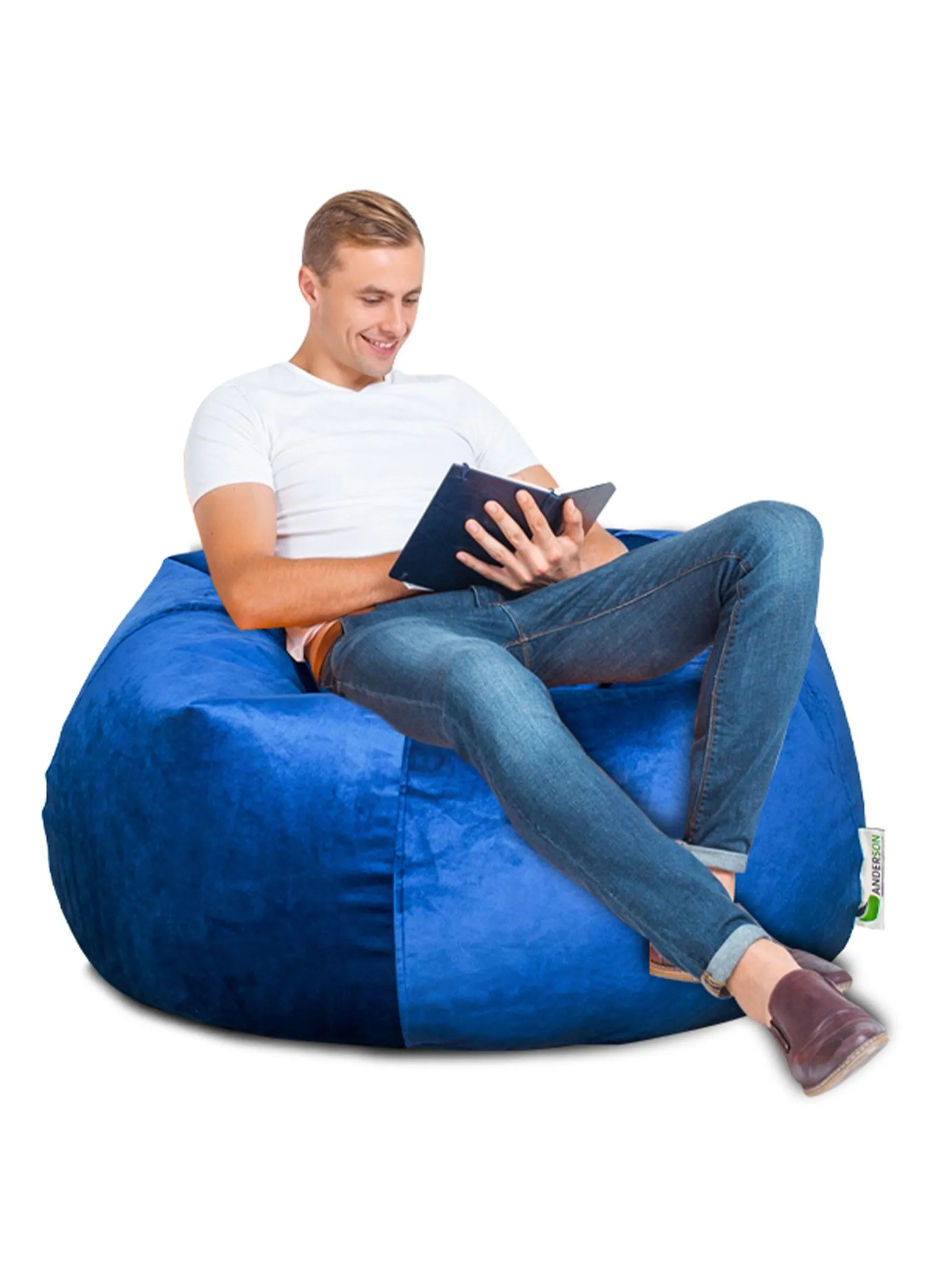 كرسي beanbag فخم وناعم للغاية أندرسون بملء الفول Highly Comfortable مناسب للأطفال والبالغين لون أزرق داكن-2