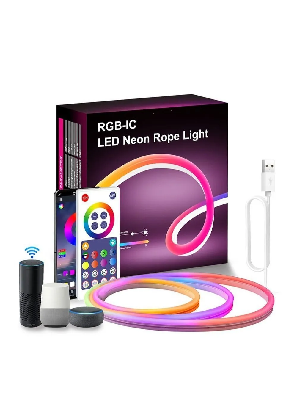 التحكم في التطبيق RGBIC DIY Music Sync Neon Rope Light يدعم Alexa وGoogle Assistant مع Bluetooth 3m-1