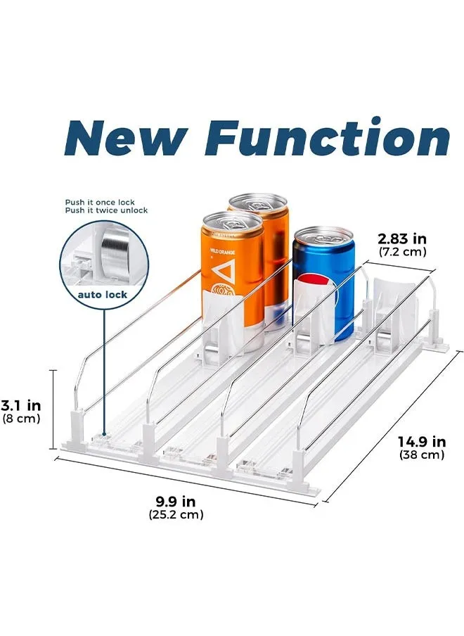 موزع علب أوتوماتيكي للثلاجة، خزانة المطبخ، مخزن سطح الطاولة، 12 حجم قياسي 330 مل، 440 مل، 500 مل، منظم علب الصودا، منظم المشروبات الآلي، حامل منزلق أبيض-2