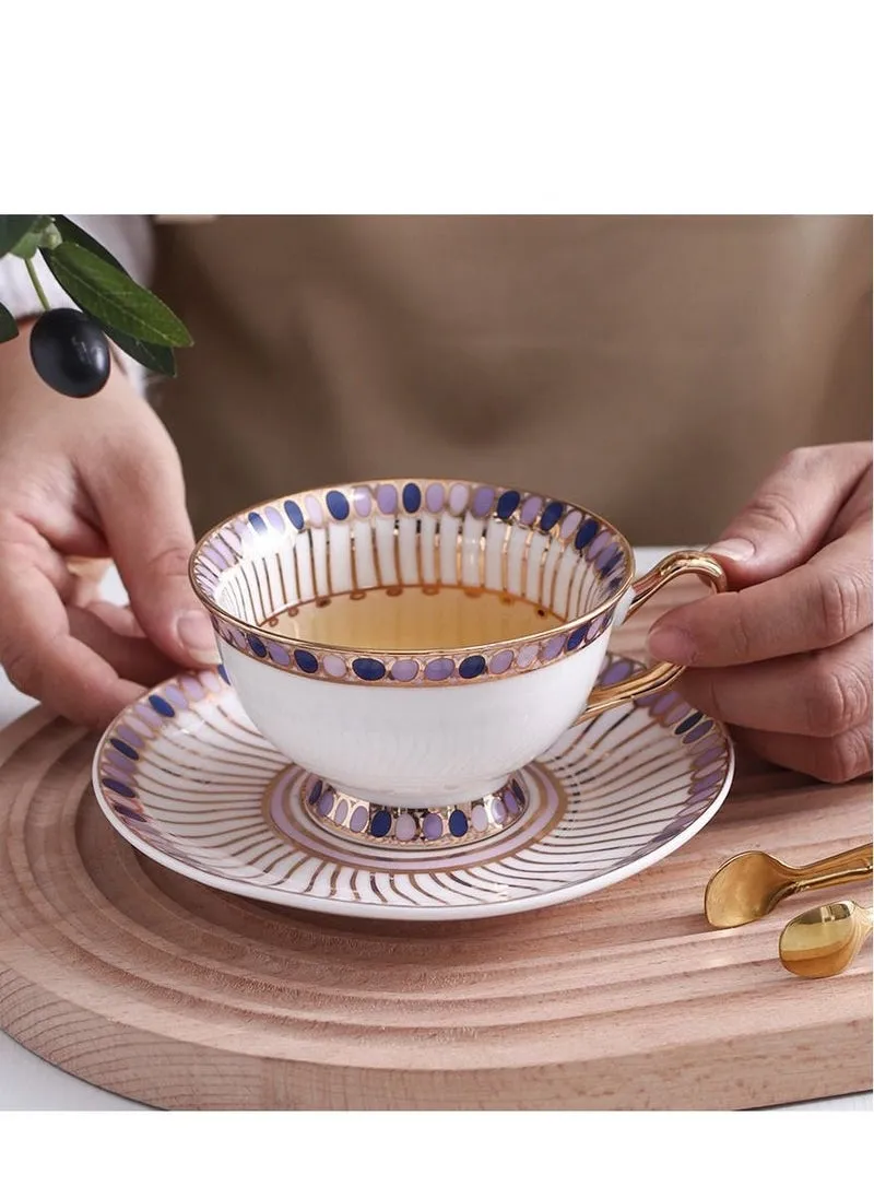 Balloon Gold Thread Coffee Cup And Coffee Dish (Gold Handle) 220 mL (5 Colors To Choose From)-2