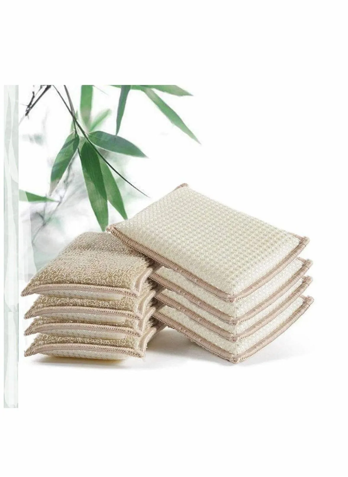 Bamboo Dish Sponges, 8 Pcs Kitchen Cleaning Sponges Reusable Washing Brown-1