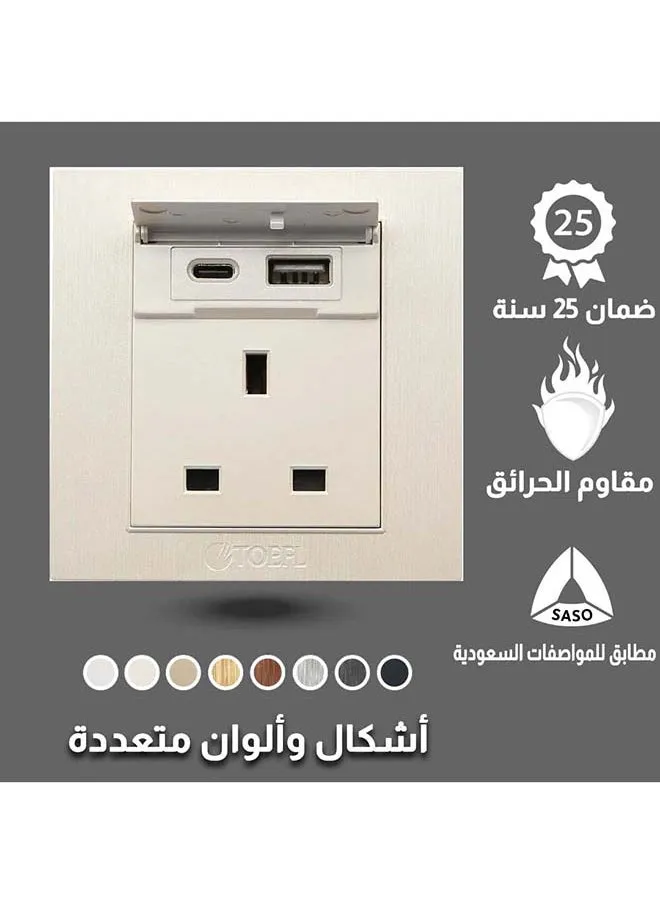 فيش ثلاثي مع منفذ يو اس بي USB مع تايب سي TYPE-C لون لولي فاخر-1