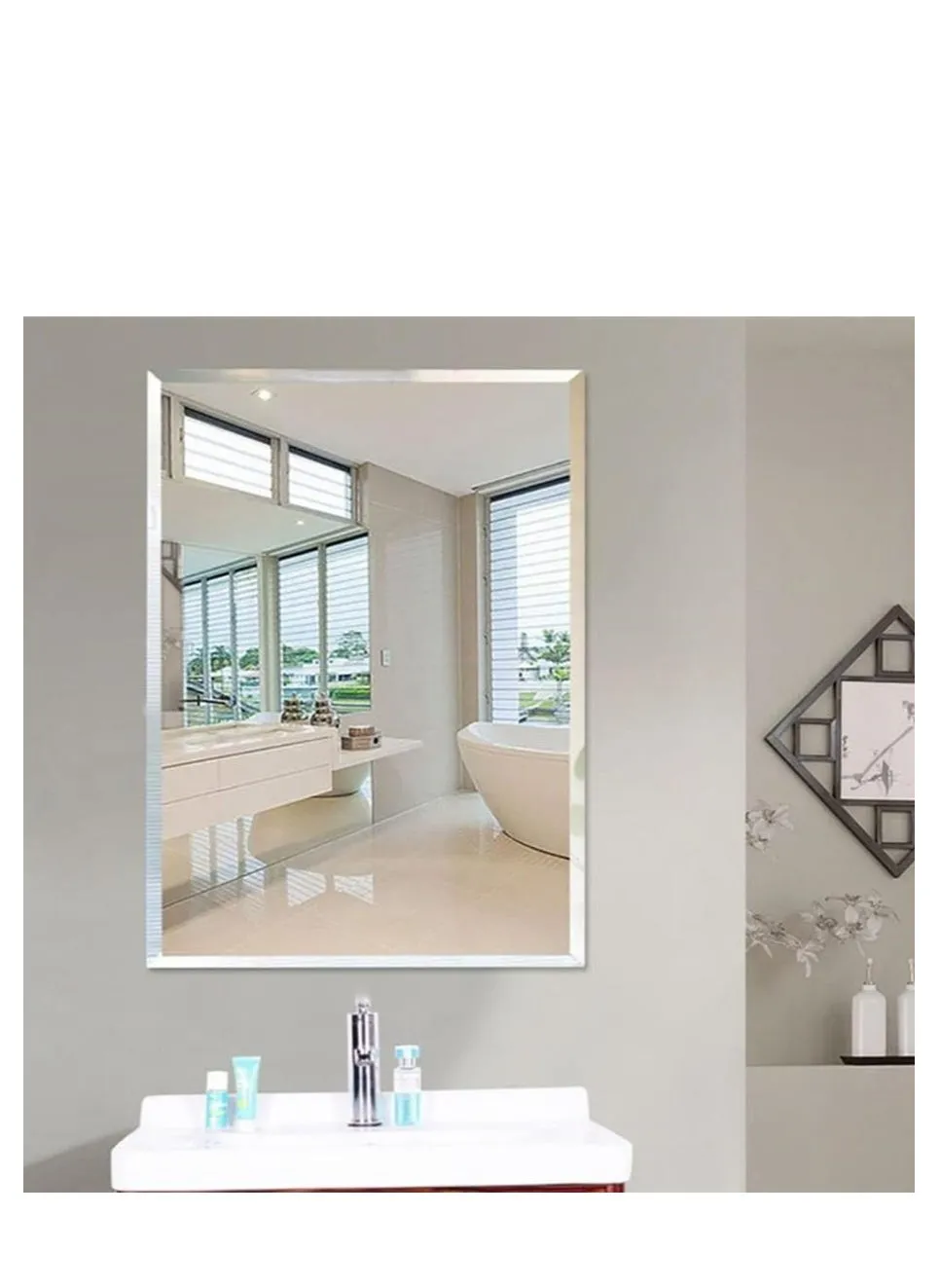 Bathroom Mirror Vanity Makeup Mirror Wall Mounted Frameless Rectangular Mirror for Bathroom Vanity Bedroom Dressing Table Vertical or Horizontal Hanging (60 * 80cm, Clear)-2