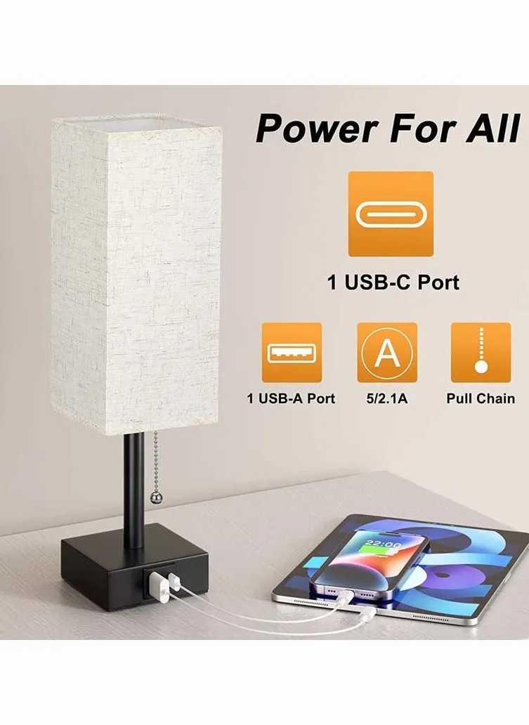 Bedside Table Lamp with 3 Color Temperatures - 3000/4000/5000K Small Lamp with USB C+A Ports, Nightstand Lamp with 3 Color Modes by Pull Chain, Bedroom Lamp for Living Read Work(LED Bulb Included)-2