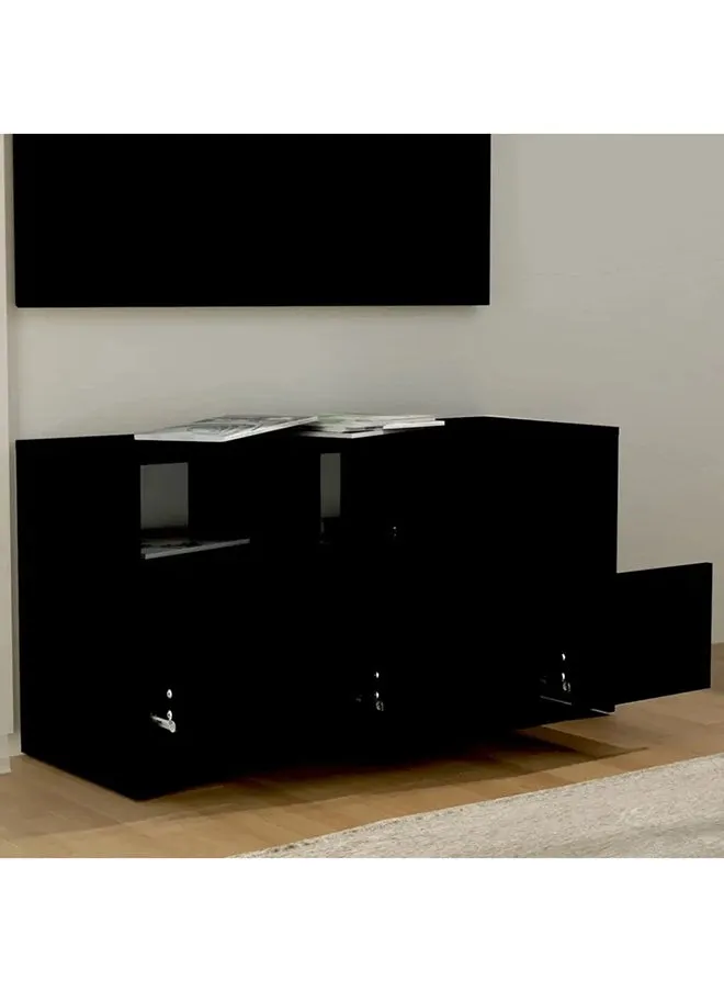 Black TV Table: Contemporary and Spacious Entertainment Console in Compressed Wood-2