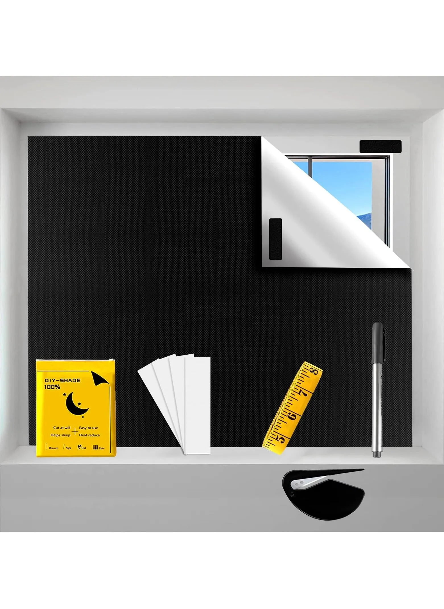 Blackout Blind, Portable Blackout Blinds Stick On Window No Drill, 420D Black Out Fabric Portable Blackout Blinds Blackout Material Blinds Blackout 145 * 100cm-1