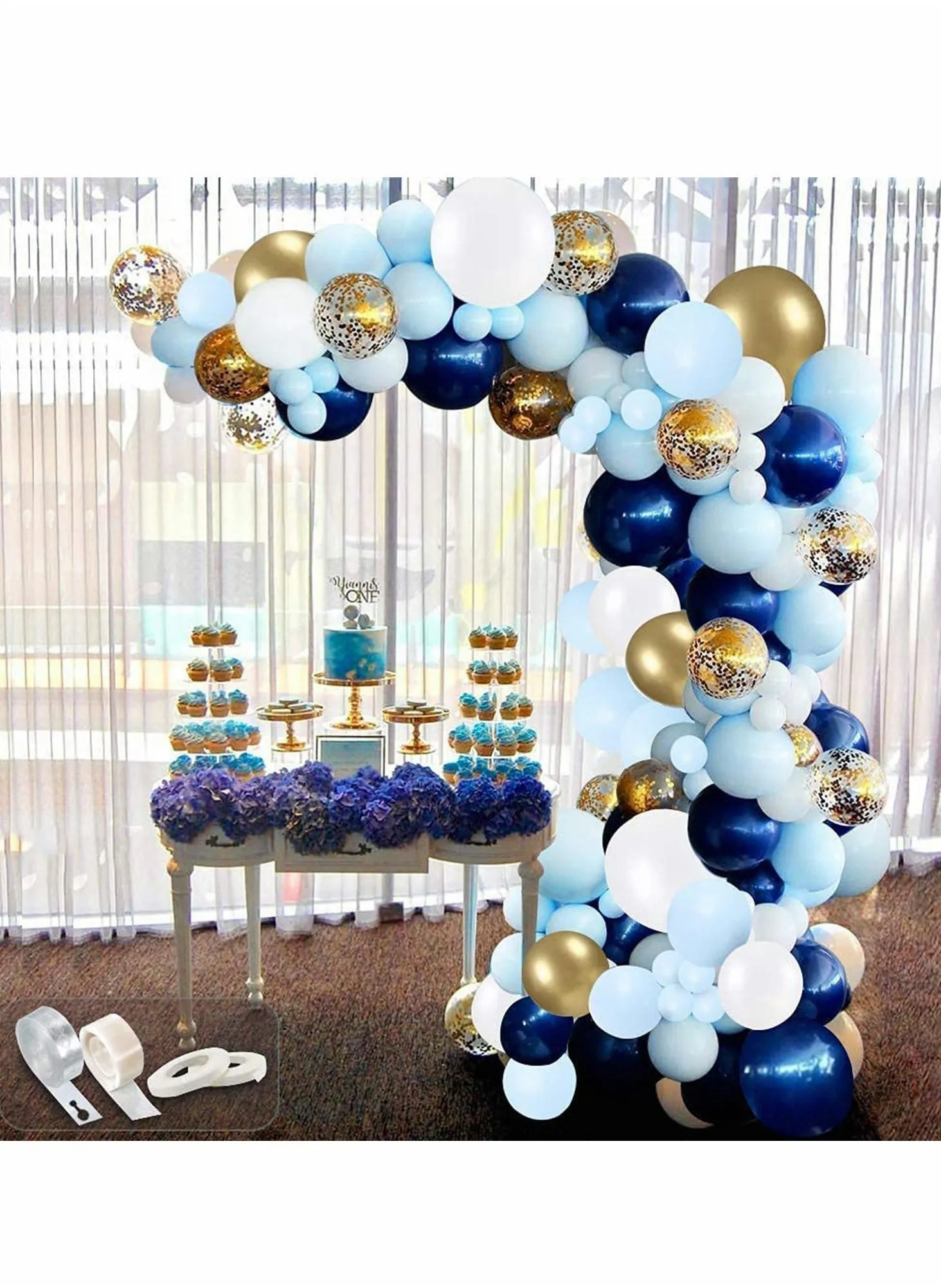 Blue Balloon Arch Garland Kit 94 Pcs Repeatable white Gold Latex Confetti Balloons Pack for Birthday Baby Shower Wedding Anniversary Backdrop Party Decorations Supplies-1