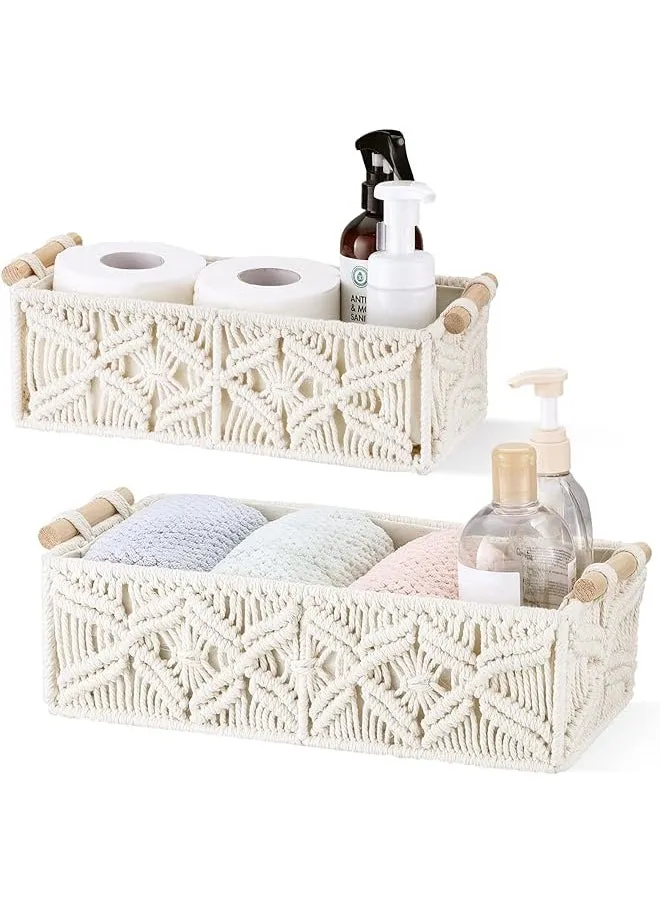 Boho Decor With Handle Decorative Storage Bins For Organizing Woven Decorative Basket With Handle For Bathroom Decor Bedroom Nursery Baskets Set (Set Of 2)-1