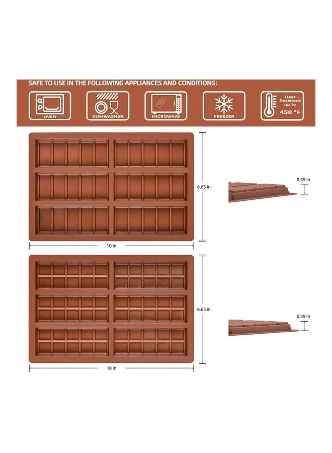 قالب بتصميم سهل الفصل من السيليكون لصنع قوالب البروتين والشوكولاتة وألواح الطاقة بني 6.65 x 10بوصة-2