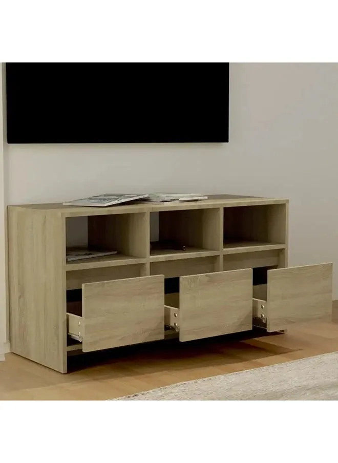 Brown TV Table: Stylish and Spacious Entertainment Center in Compressed Wood-2