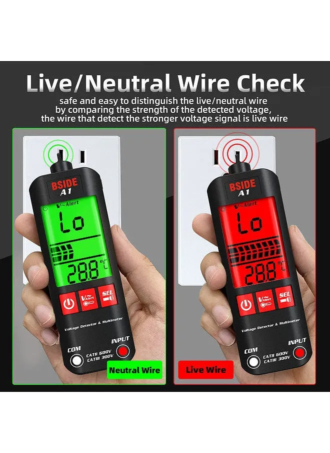 BSIDE A1 جهاز قياس متعدد صغير LCD كاشف جهد رقمي 2000 عدد تيار مستمر/تيار متردد مقاومة تردد الجهد NCV استمرارية سلك مباشر سلك محايد تحقق من مقياس RMS الحقيقي-2