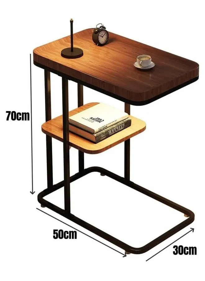 طاولة نهاية على شكل حرف C، طاولة قهوة متينة بطبقتين مع طاولة جانبية ضيقة للتخزين لغرفة المعيشة وغرفة النوم مع إطار معدني، طاولة صغيرة بجانب السرير وأريكة للأريكة والأريكة والسرير-2