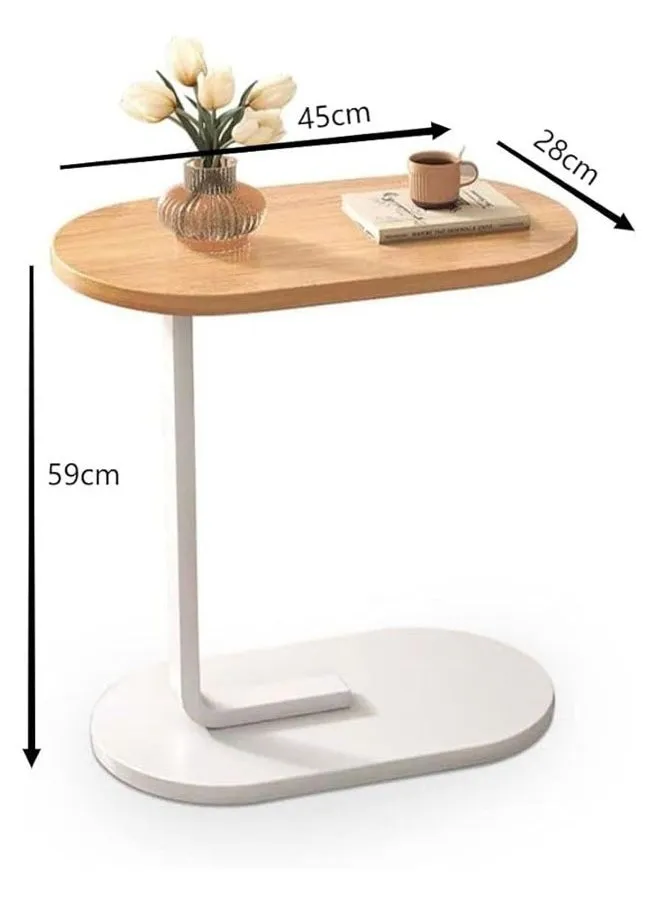 طاولة جانبية على شكل C، طاولة القهوة، طاولة نهاية تحت الأريكة، طاولة غرفة المعيشة، حامل الكمبيوتر المحمول، الوجبات الخفيفة، إطار معدني ثابت لغرفة النوم، المكتب، الأريكة، السرير، طاولة جانبية، سهلة التجميع (الخشب والأبيض)-2