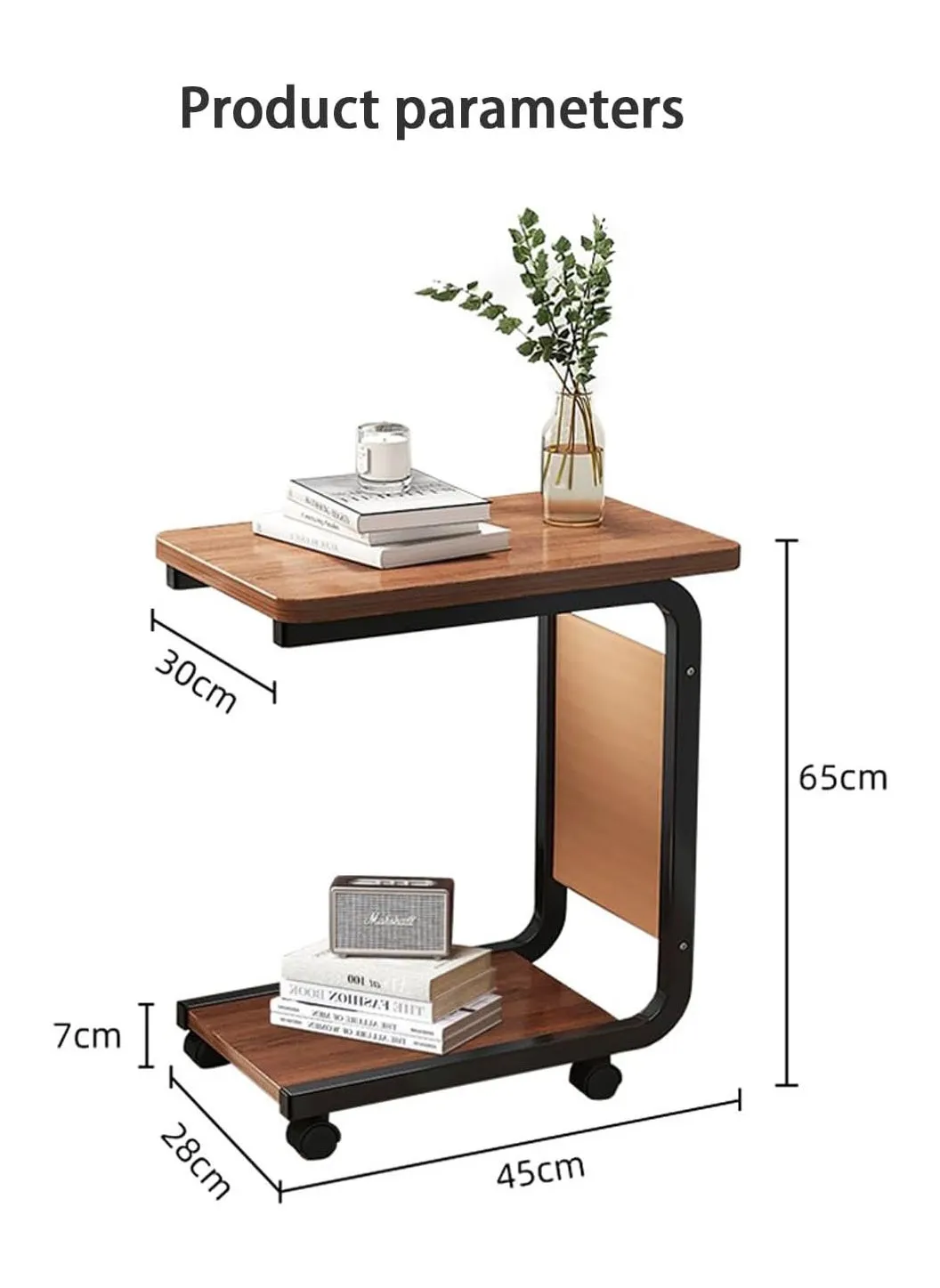 طاولة جانبية على شكل C، طاولة مكتب القهوة على شكل بكرة، طاولة نهاية متنقلة متعددة الوظائف مع حقيبة تخزين وعجلات، مكتب طاولة صغير جانبي لغرفة المعيشة وغرفة النوم والمكتب-2