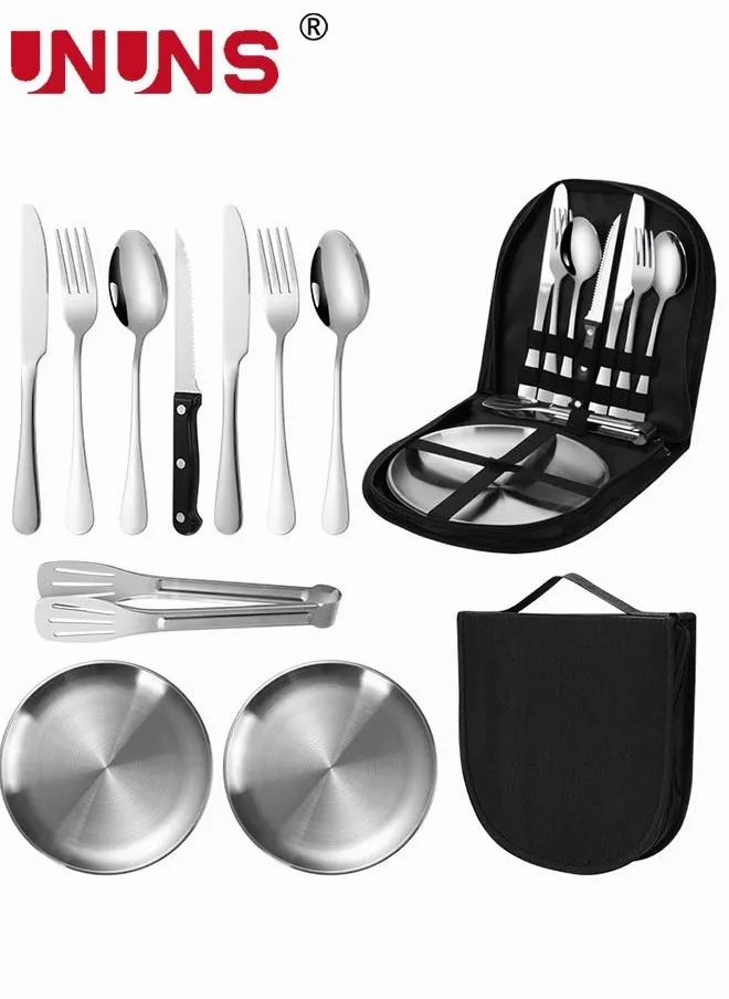 Camping Silverware Kit,10-piece Kitchen Silverware Kit With Portable Storage Bag,2 Person Stainless Steel Dinnerware Set For Camp Kitchen BBQ-1