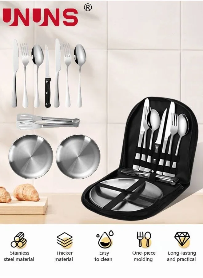 Camping Silverware Kit,10-piece Kitchen Silverware Kit With Portable Storage Bag,2 Person Stainless Steel Dinnerware Set For Camp Kitchen BBQ-2