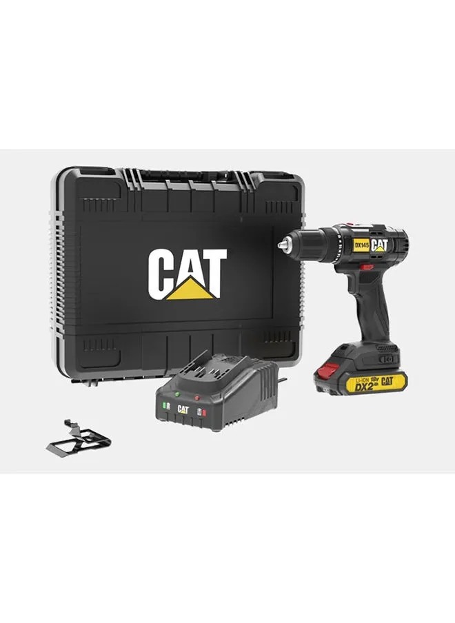 CAT DX145.1 مثقاب حفر بقوة 18 فولت 13 ملم من كاتربلر،  2 × 2.0 امبير الساعة بطارية ليثيوم ايون، مع شاحن وصندوق ادوات للحفر في البناء-1