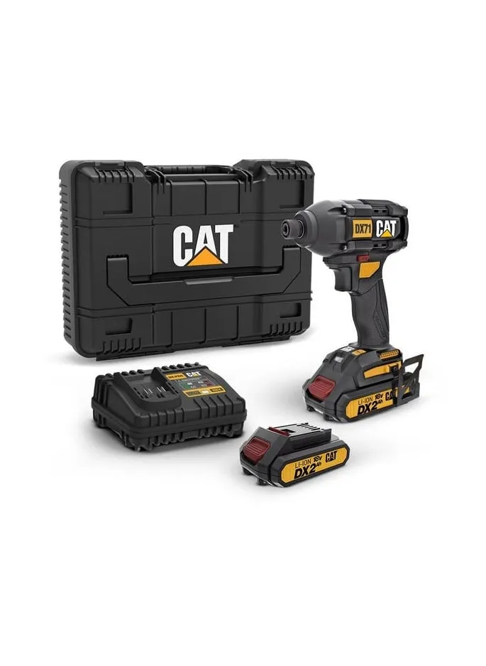 .Cat DX71 18V 215N مفك تأثير لاسلكي، مفك تأثير عالي عزم الدوران، مفك تأثير بدون فرش مع 3 إعدادات للسرعة - بطاريتان وشاحن متضمنان.-1