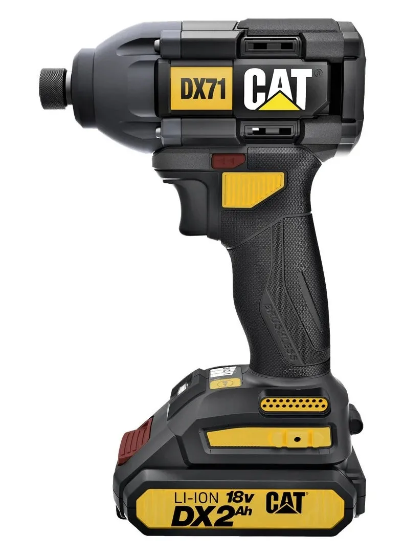 .Cat DX71 18V 215N مفك تأثير لاسلكي، مفك تأثير عالي عزم الدوران، مفك تأثير بدون فرش مع 3 إعدادات للسرعة - بطاريتان وشاحن متضمنان.-2