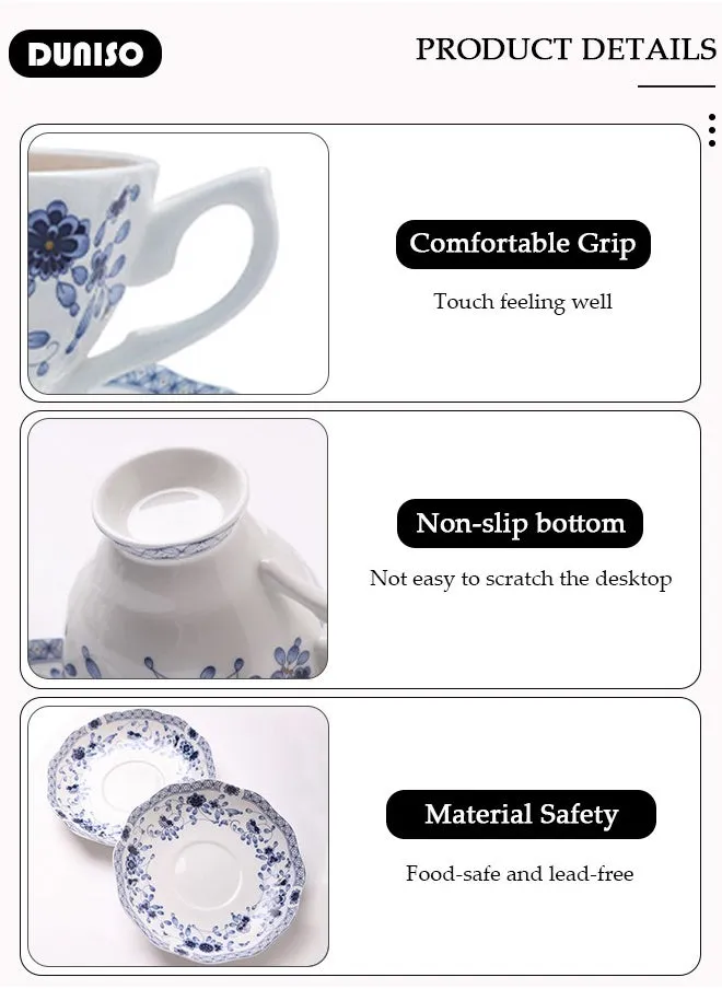 Ceramic Tea Cups and Saucers, European Retro Style Coffee Cups，Bone China Glazed Tea Mugs,  Latte Cups and Espresso Mug for Coffee Drinks and Tea, Kitchen and Living Room Saucers Set,Ceramic Coffee Cup for Office and Home-2