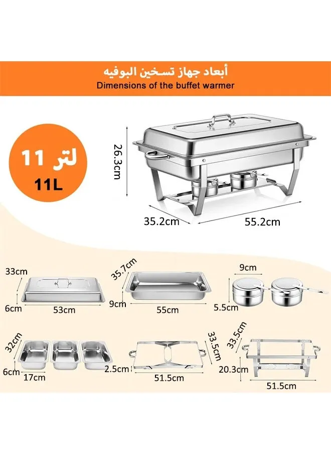 مجموعة بوفيه أطباق الغضب، 11 لتر لتقديم الطعام في المطاعم، سخان طعام من الفولاذ المقاوم للصدأ، صينية بوفيه مع غطاء و3 قطع من مقالي الطعام بحجم 1/3 لبوفيه الفندق ومطعم حفلات الزفاف-2