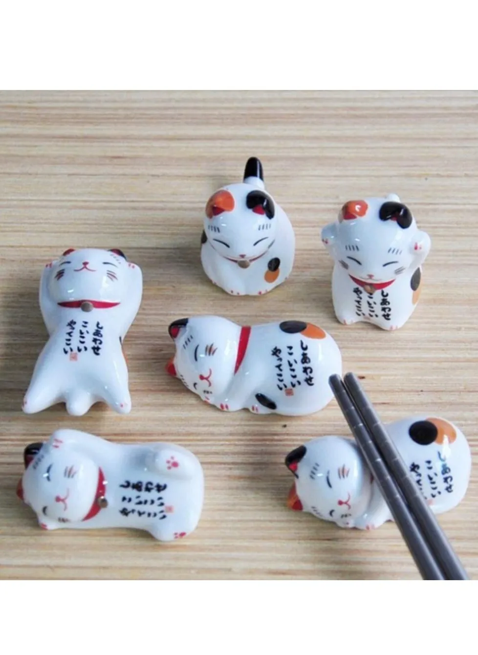 Chopsticks Ceramic Rest Holder Set, 5 Pieces Classic Japanese Reusable Cute Lucky Cat Shaped Chopsticks Cutlery Dishwasher Washable Rack Handicraft Ornaments-2